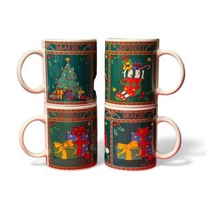 Festive Holiday Mug Set Christmas by LivingQuarters Stoneware Vintage